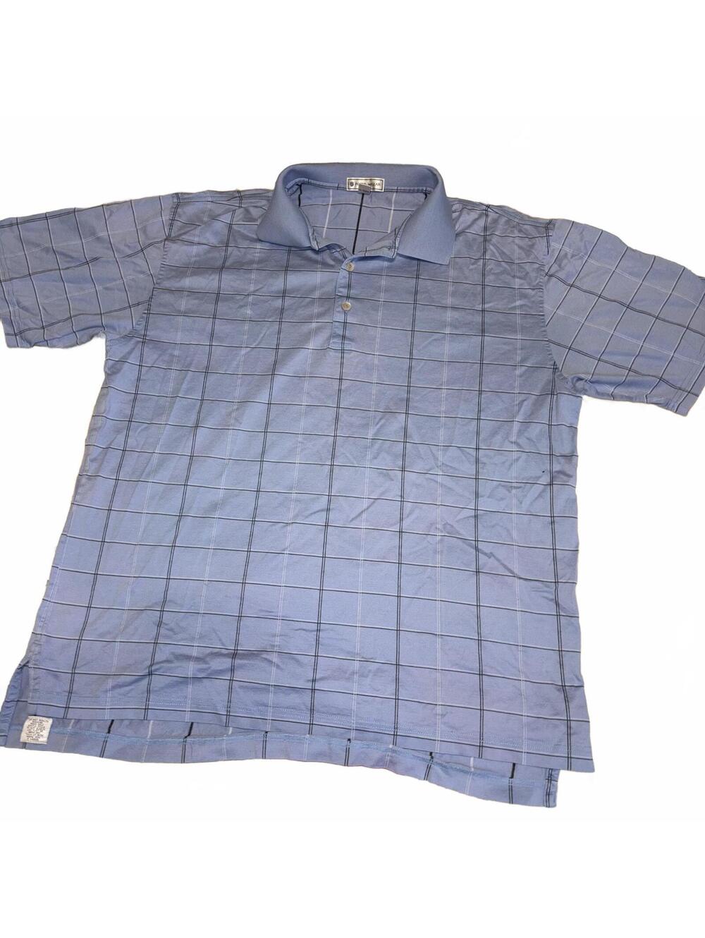 Peter Millar Golf Polo Blue Checkered Polo Golf Shirt Size Mens Large